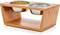 Elevated Dog Bowl Stand- 7" Raised Pet Feeder for Medium Dogs with Four Stainless Steel Bowls.