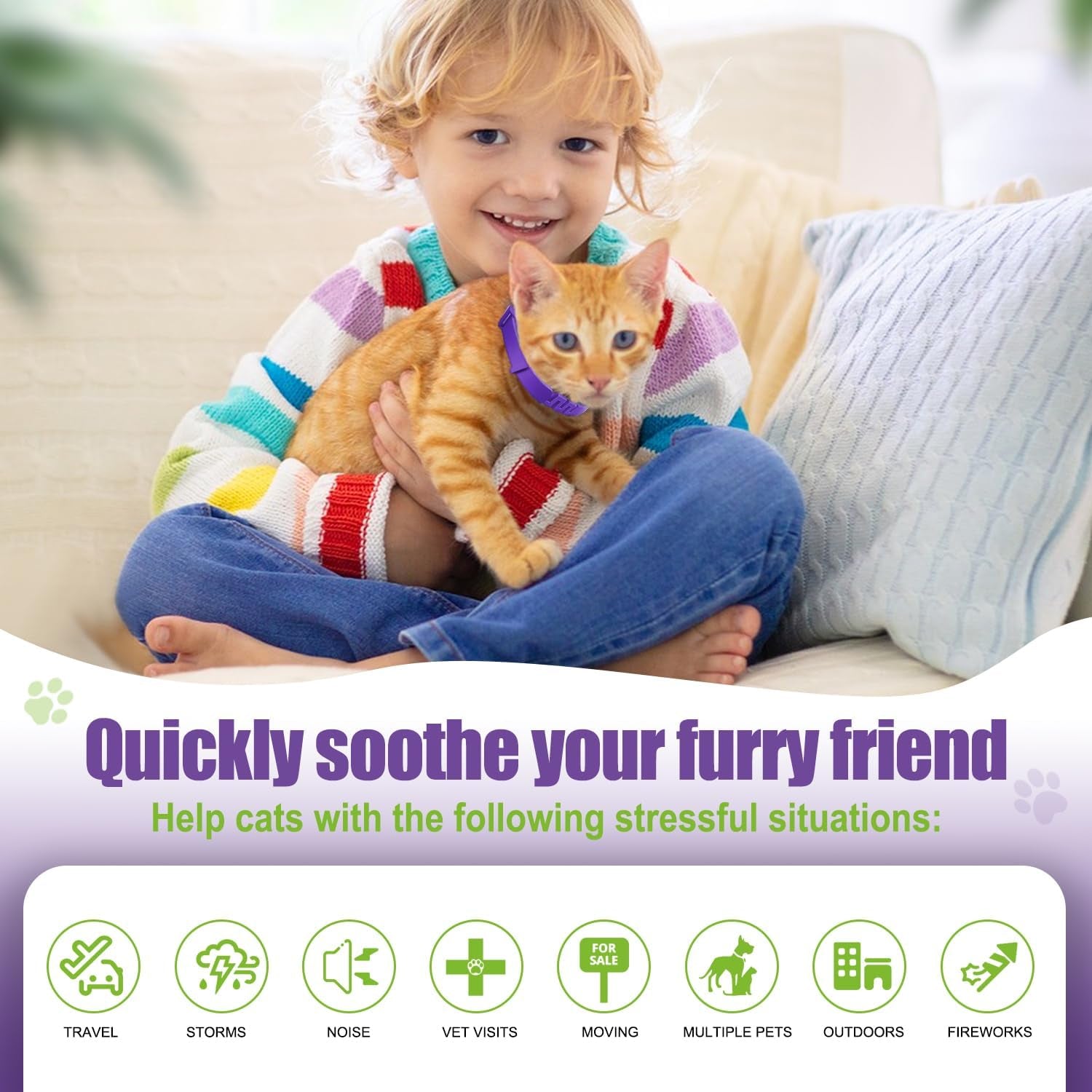 Calming Collar for Cats | Calming Cat Collars Adjustable Soother Anxiety Relief & Stress | Comfort Cat Calm Collars Water Resistant | Pheromone Collar for Cats Rapid Effect Lasts 45 Days (Purple)