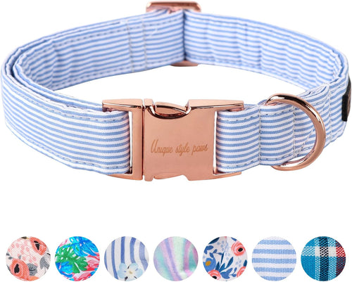 Dog Collar Metal Buckle Blue Stripe Collar Gift Durable Cute Collar for Small Medium Large Boys Girls Dogs