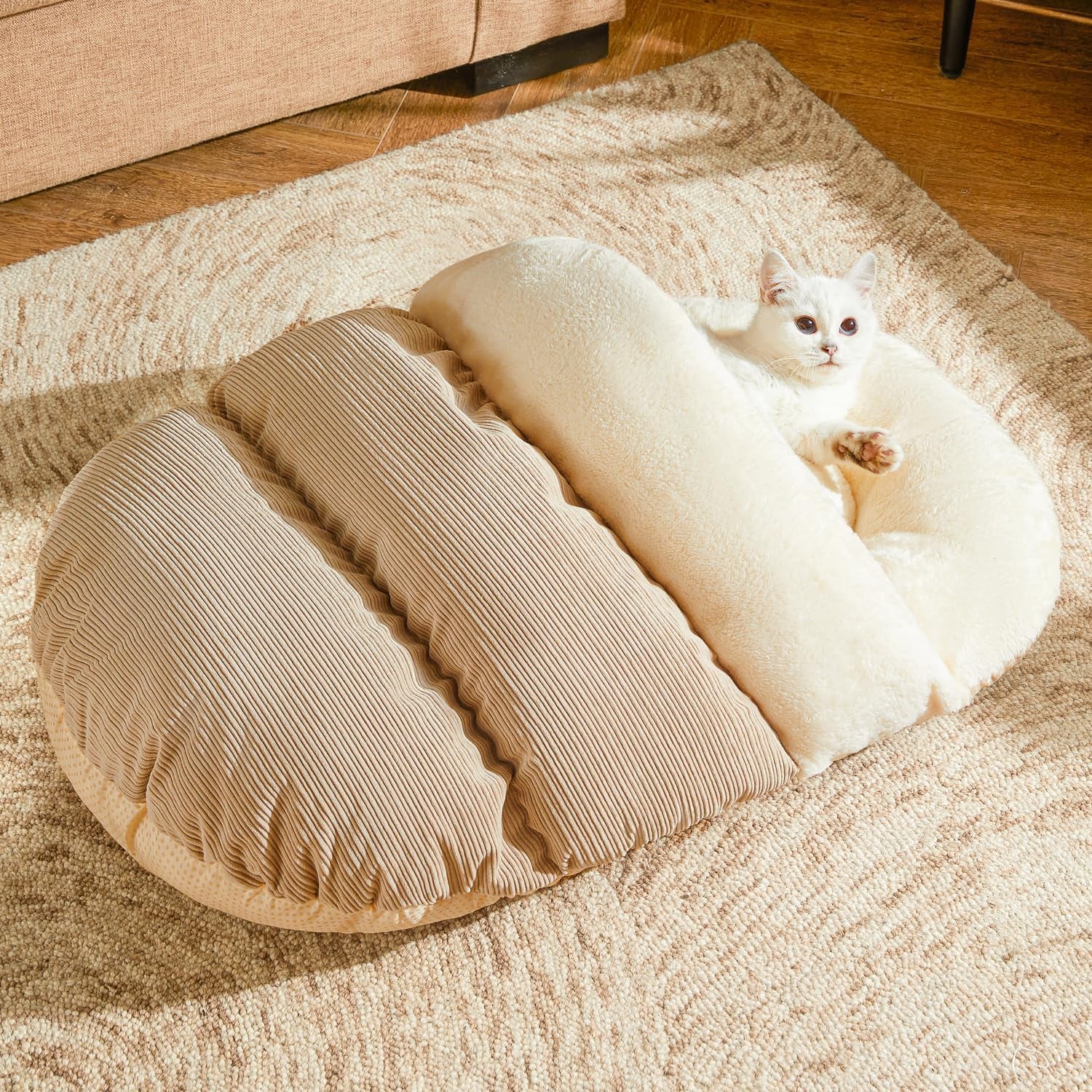 Cat Bed - Pet Slipper Cave Bed for Indoor Cats and Small Dogs, Self Warming, Cozy & Soft Plush, Anti-Slip & Durable, Washable for Kittens and Puppies under 15 Lbs (24"X16", M, Light Brown)
