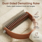 Double Sided Dematting Comb for Cats & Dogs, Undercoat Rake, Safe Deshedding Grooming Tool, Gentle Matt Remover Detangler for Long Thick Haired Pets, Ergonomic Pet Grooming Brush (Black)