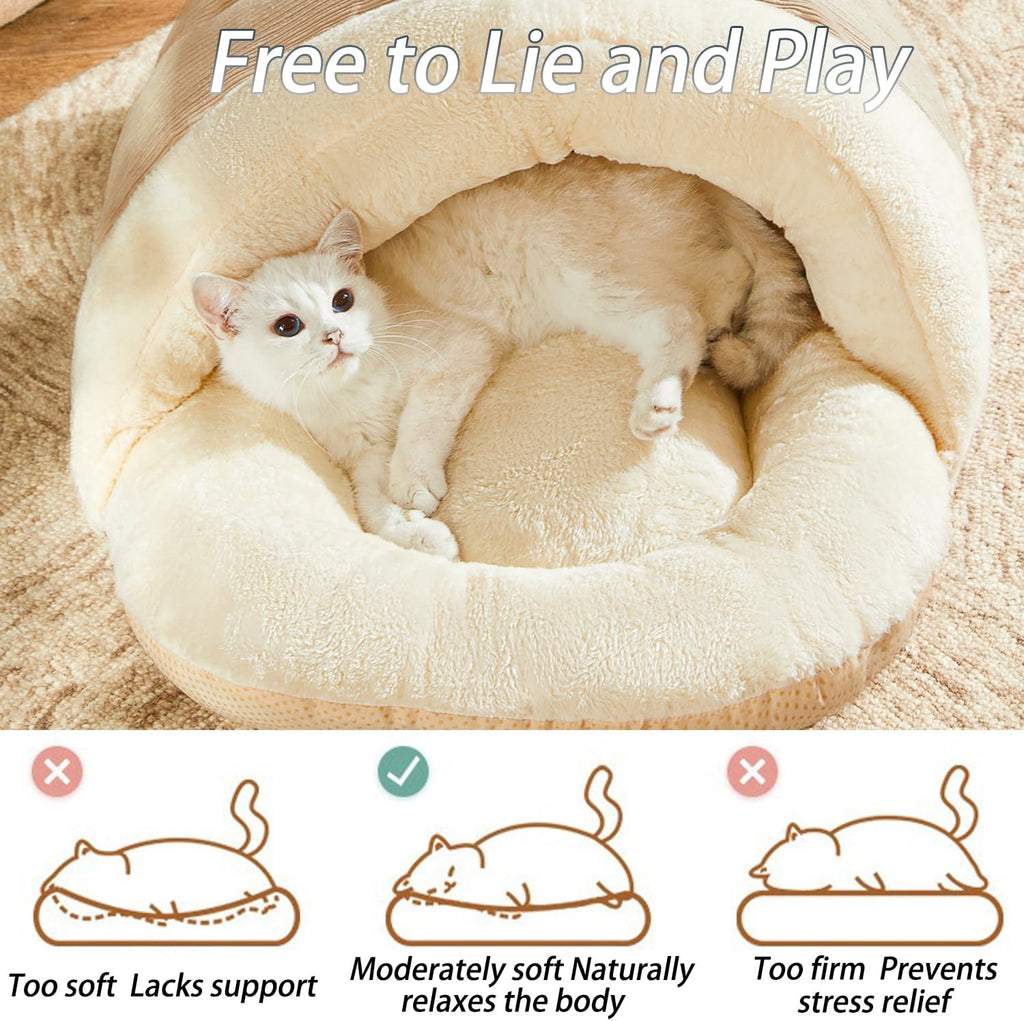 Cat Bed - Pet Slipper Cave Bed for Indoor Cats and Small Dogs, Self Warming, Cozy & Soft Plush, Anti-Slip & Durable, Washable for Kittens and Puppies under 15 Lbs (24"X16", M, Light Brown)