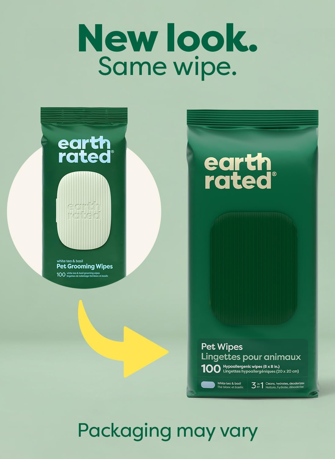 Pet Wipes for Dogs and Cats, Hypoallergenic, 3-In-1 Cleaning, Deodorizing and Hydrating, for Grooming Paws, Body and Butt, New White Tea and Basil Scent, 100 Count