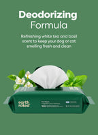 Pet Wipes for Dogs and Cats, Hypoallergenic, 3-In-1 Cleaning, Deodorizing and Hydrating, for Grooming Paws, Body and Butt, New White Tea and Basil Scent, 100 Count