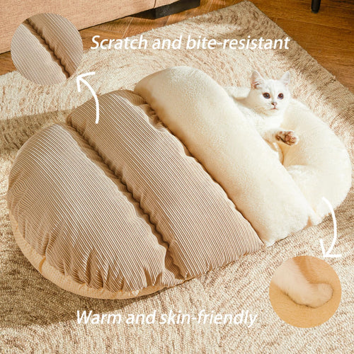 Cat Bed - Pet Slipper Cave Bed for Indoor Cats and Small Dogs, Self Warming, Cozy & Soft Plush, Anti-Slip & Durable, Washable for Kittens and Puppies under 15 Lbs (24"X16", M, Light Brown)